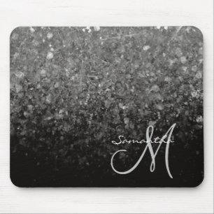 Moderne Zilver & Zwarte Glitter Ombre Monogram Muismat