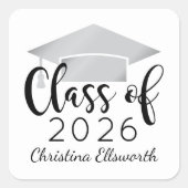 Moderne Zilveren 2026 Custom Afstudeeruitnodiging Vierkante Sticker (Voorkant)