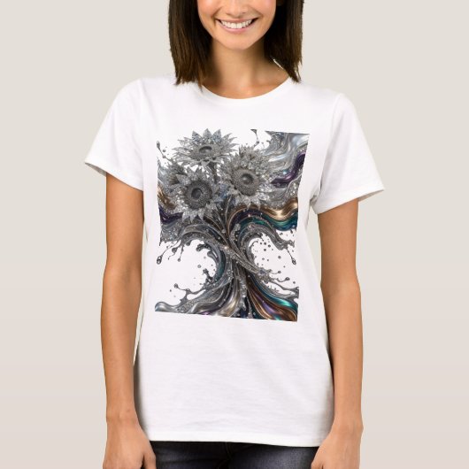 Moderne Zilveren ABSTRACTE KUNST Draagbare Kunst T-shirt (Voorkant)