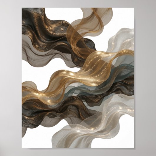 Moderne Zilveren ABSTRACTE KUNST Statement T-shirt Poster (Voorkant)
