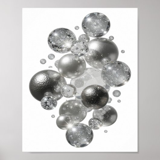 Moderne Zilveren ABSTRACTE KUNST v2 Poster (Voorkant)