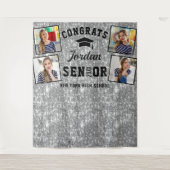 Moderne Zilveren Afstuderen 4 Fotohokje Achtergron Wandkleed (Voorkant)