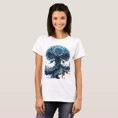 Moderne zilveren BLauwe BLADEREN BOOM Shirt Design (Voorkant volledig)