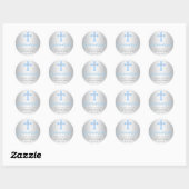 Moderne Zilveren Blauwe Kruis COMMUNION Jongen Dan Ronde Sticker (Vel)
