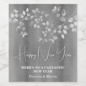 Moderne zilveren bloem New Years Eve Wijnlabel Wijn Etiket (Enkel label)