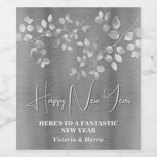 Moderne zilveren bloem New Years Eve Wijnlabel Wijn Etiket (Enkel label)