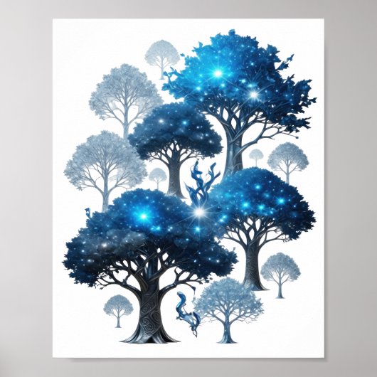Moderne Zilveren BLUE ICE BOOMEN Poster (Voorkant)