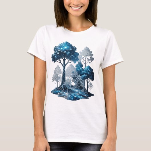 Moderne Zilveren BLUE ICE FOREST Custom T-shirt (Voorkant)