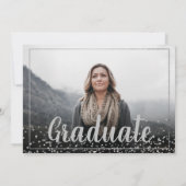 Moderne zilveren chic minimalistische foto afstude kaart (Achterkant)
