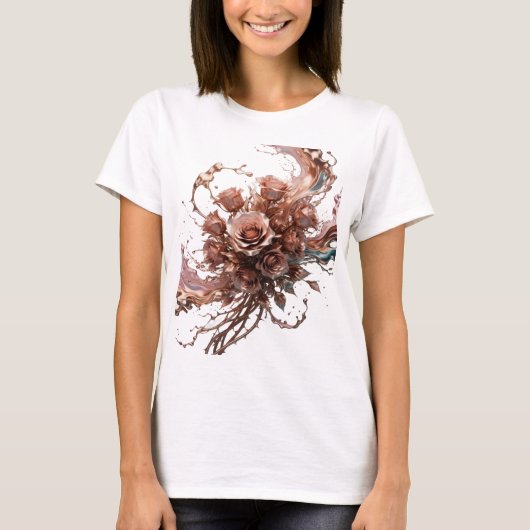 Moderne Zilveren CHOCOLADE ROZEN Custom T-shirt (Voorkant)