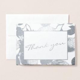 Moderne Zilveren Citroenen & Blad Bruiloftsfoto Ec Folie Kaarten