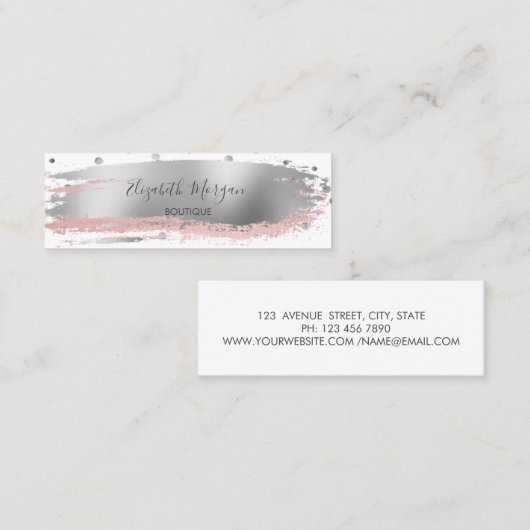 Moderne zilveren Confetti, penseellijn Mini Visitekaartje (Voorkant / Achterkant)