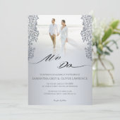 Moderne Zilveren Damaskus Fotohuwelijksuitnodiging Bedankkaart (Staand voorkant)