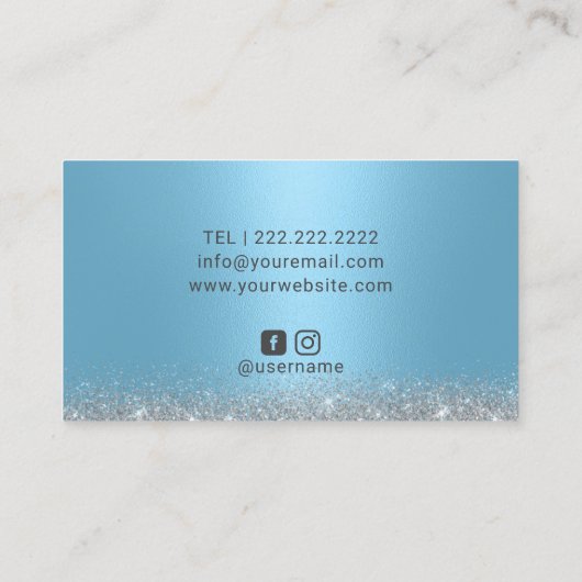 Moderne zilveren druppels blauwe make-up artiest h visitekaartje (Achterkant)