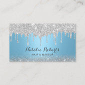 Moderne zilveren druppels blauwe make-up artiest h visitekaartje (Voorkant)