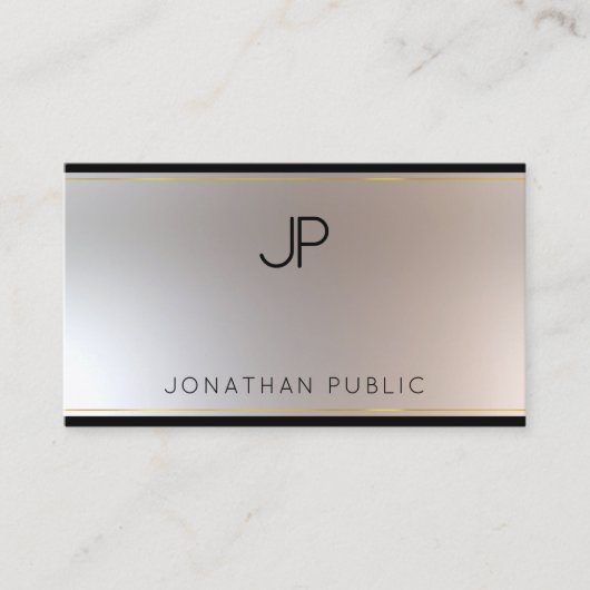 Moderne Zilveren Elegante Monogram Template Visitekaartje (Voorkant)