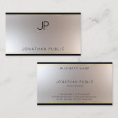 Moderne Zilveren Elegante Monogram Template Visitekaartje (Voorkant / Achterkant)