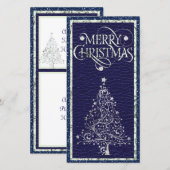 Moderne Zilveren en Blauwe Kerstboom Plat Kaart (Voorkant / Achterkant)