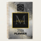 Moderne zilveren en gouden Logo & QR-Code Monogram Planner (Voorkant)