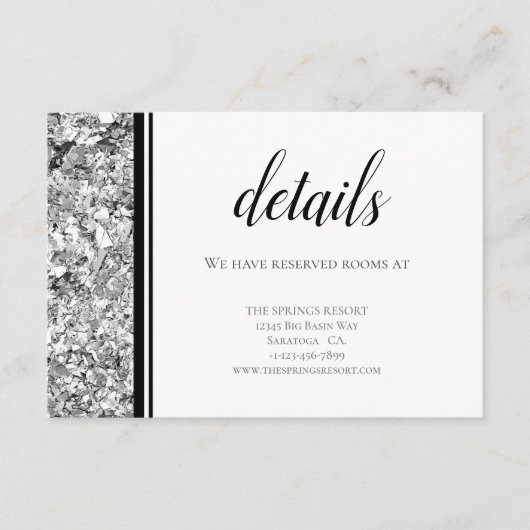 Moderne zilveren en zwarte bruiloft informatiekaartje (Voorkant)