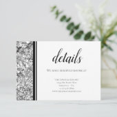 Moderne zilveren en zwarte bruiloft informatiekaartje (Staand voorkant)