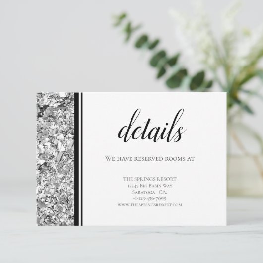 Moderne zilveren en zwarte bruiloft informatiekaartje (Staand voorkant)