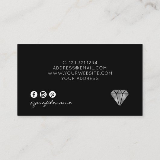 Moderne zilveren en zwarte sieraden visitekaartje (Achterkant)