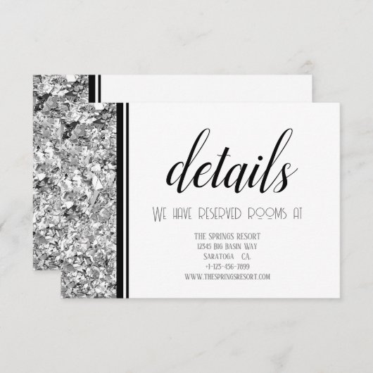 Moderne zilveren en zwarte tekst bruiloft informatiekaartje (Voorkant / Achterkant)