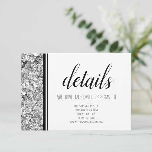 Moderne zilveren en zwarte tekst bruiloft informatiekaartje (Staand voorkant)