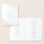 Moderne Zilveren Folie Confetti Stippen Huwelijksp Folie Kaarten<br><div class="desc">Een modern en elegant gevouwen huwelijksprogramma met moderne typografie en confetti stippen. Dit huwelijksprogramma is perfect voor formele huwelijken en kersthuwelijken. De voor- en achterkant van de kaart zijn gedrukt met ECHT zilverfolie. De binnenkant van de kaart is niet van folie.</div>