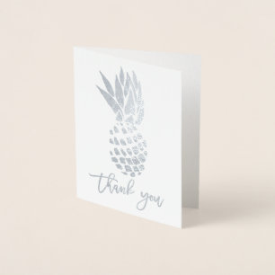 Moderne zilveren folie dank u typografie ananas kaarten