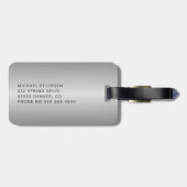 Moderne zilveren geborstelde metalen monogram bagagelabel (Achterkant horizontaal)