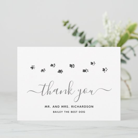 Moderne zilveren gepersonaliseerde huisdier bruilo bedankkaart (Staand voorkant)