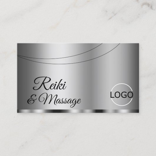 Moderne, zilveren glamoureus met Logo Professional Visitekaartje (Voorkant)