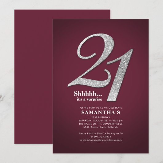 Moderne Zilveren Glitter 21e Verjaardag Surprise Kaart (Voorkant / Achterkant)