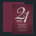 Moderne Zilveren Glitter 21e Verjaardag Surprise Kaart<br><div class="desc">Maak je eigen moderne bordeauxrode 21e verjaardag surprise met je feestdetails op bordeauxrode achtergrond en populaire lettertypes die je gemakkelijk kunt wijzigen door op de "Personaliseer" knop te klikken</div>
