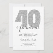 Moderne Zilveren Glitter 40 & Fabulous Verjaardags Kaart (Voorkant)