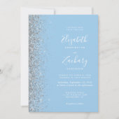 Moderne Zilveren Glitter Baby Blauw QR Code Huweli Kaart (Voorkant)