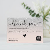 Moderne zilveren glitter-blauwe orde bedankt (Staand voorkant)