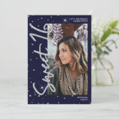 Moderne zilveren glitter blues 4 foto Sweet 16 Kaart (Staand voorkant)