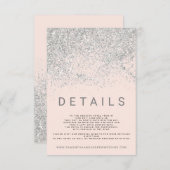 Moderne zilveren glitter blush roze bruiloft detai informatiekaartje (Voorkant / Achterkant)