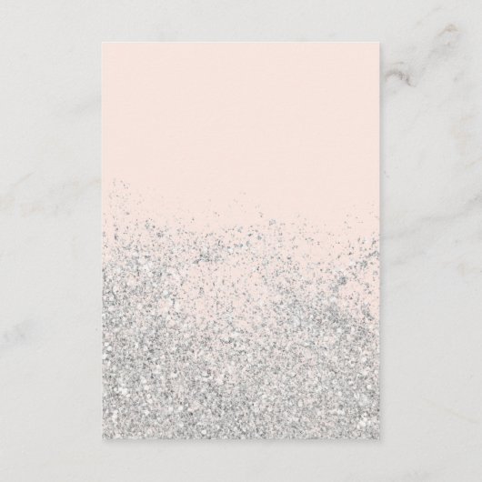 Moderne zilveren glitter blush roze bruiloft detai informatiekaartje (Achterkant)