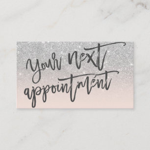 Moderne zilveren glitter blush roze script typogra afsprakenkaartje