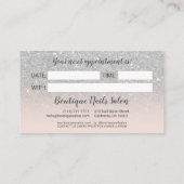 Moderne zilveren glitter blush roze script typogra afsprakenkaartje (Achterkant)