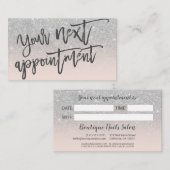 Moderne zilveren glitter blush roze script typogra afsprakenkaartje (Voorkant / Achterkant)