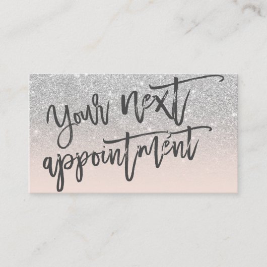 Moderne zilveren glitter blush roze script typogra afsprakenkaartje (Voorkant)