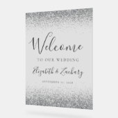 Moderne zilveren glitter Bord grijs bruiloft welko (Hoek)