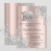 Moderne, zilveren glitter drift 10e verjaardag kaart (Voorkant / Achterkant)