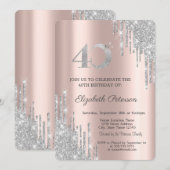 Moderne, zilveren glitter drift 40e verjaardag kaart (Voorkant / Achterkant)