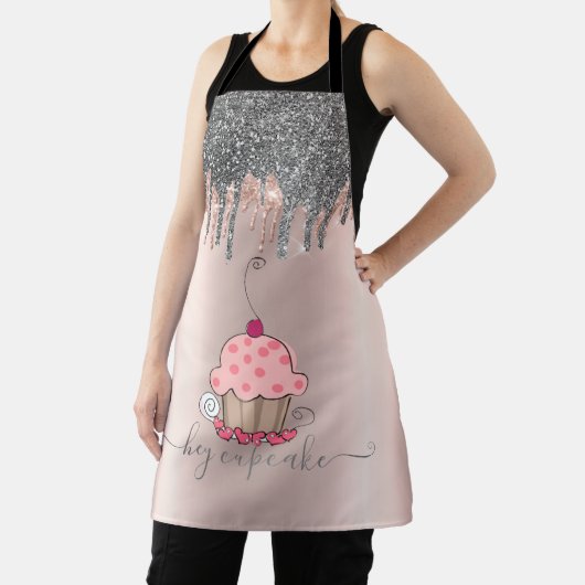 Moderne, zilveren glitter-drift Roos Gold Cupcake Schort (Insitu)